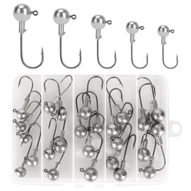 Realure Jig Heads Set Sharp Jig Heads Fishing Hooks with Round Lead Balls, Jig Heads for Rubber Fish, Soft Bait, Red Worms for Fishing Accessories, Predatory Fish 8 g, 10 g, 12 g, 14 g, 16 g