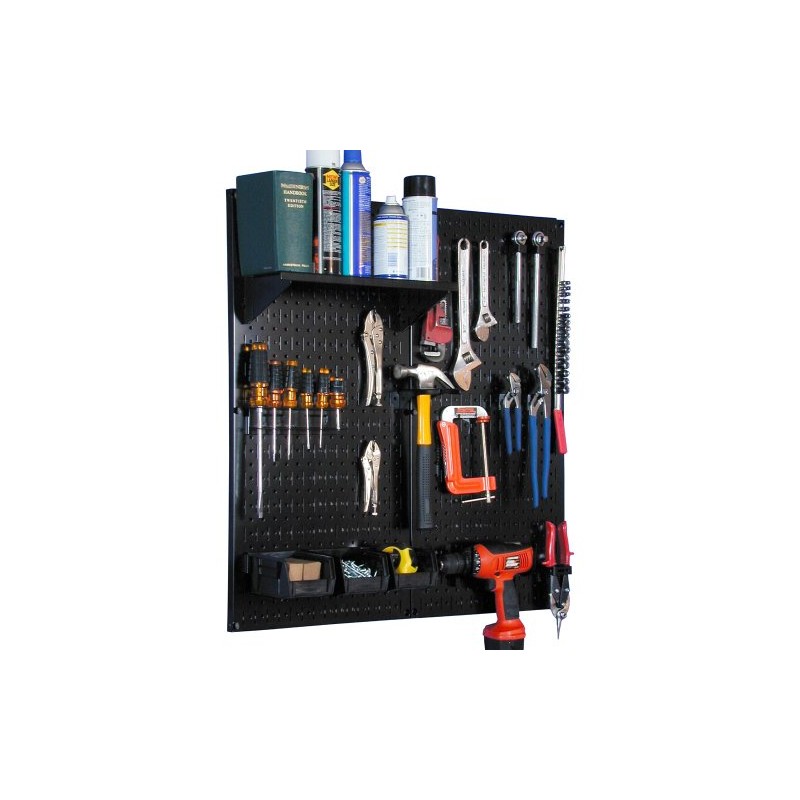 Wall Control Metal Pegboard Utility Tool Storage Kit with Black