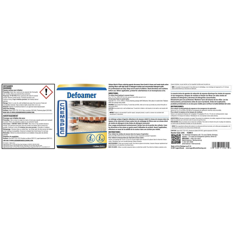 Chemspec Liquid Defoamer, Professional Strength Antifoaming for Carpet Cleaning Systems,