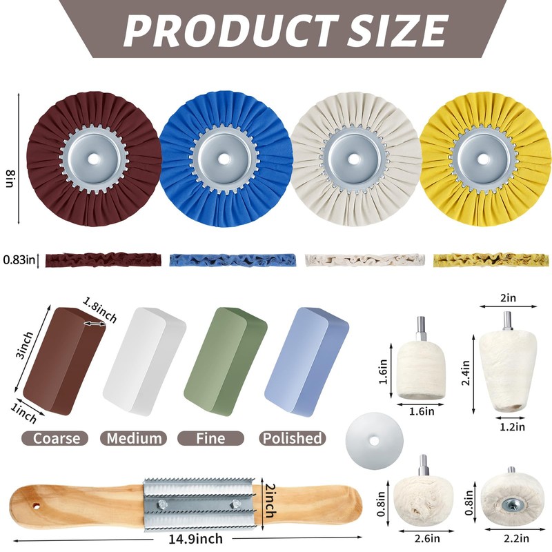 Liliful 14 Pcs 8" Airway Polishing Wheel Kit in Diameter