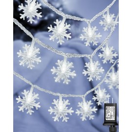 Christmas Snowflake String Lights Outdoor, 200 LED 82FT Icicle Lights Waterproof with 8 Modes Timer Xmas Decorations, Plug in Fairy Lights for Curtain, Eaves, Window, Party, Tree, Garden, Yard- White