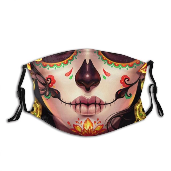 Fanzz Day of the Dead Face Mask For Women Girls, Sugar Skull Mask Washable Reusable Fashion Balaclava With 2 Filters