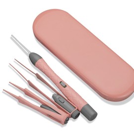 LEDライト付 耳かき ピンセット USB充電式 みみかき 耳掃除 鼻くそ取りピンセット 耳かきセット ライト付耳かき 鼻洗浄ピンセット 子供/お年寄り/家庭用 はっきり見える 携帯便利 (ピンク)