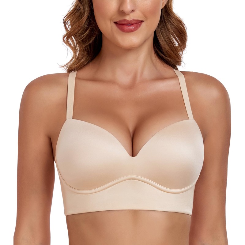 Lemorosy Women's Plunge Push Up Bra Seamless Padded Wireless Comfort