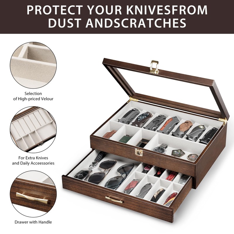 Emfogo Pocket Knife Display Case for Collection of 18-24 Folding