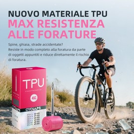 4-Pack Gravel Bike TPU Inner Tube 46g, CYCLAMI Ultralight 700 x 32-47C Bicycle Tire 28 inch Metal Presta Valve 45mm I MTB Tube 29 inch I TPU Road Bike 28 inch (with a Multi-Functional Tire Pry Bar)