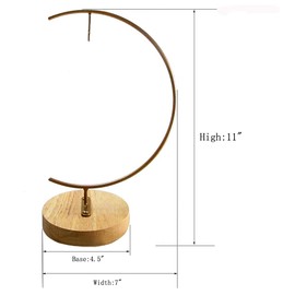 WAJJ Ornament Display Stand, 1 Pack Iron Hanging Stand Rack Holder for Hanging Glass Globe Air Plant Terrarium, Witch Ball and Home Wedding Decoration (Round Wood Gold)