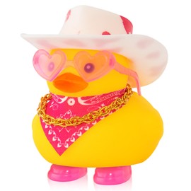 wonuu Cute Ducky in Shoes, Car Dashboard Decorations Pink Cowboy Hat Rubber Ducks, Duck for Car Ornament Accessories with Hat, Glasses, Scarf, Shoes, Necklace, White