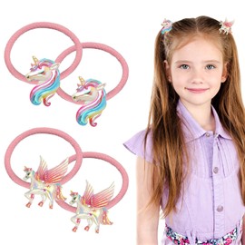 NATOSU 2 Pairs Cute Little Unicorn Hair Ties for Babies, Little Girls with Thin and Medium Hair, Elastic Hair Ties for Kids, Cute Hair Bands