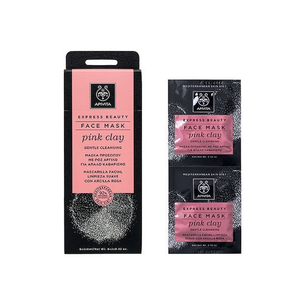Apivita Express Beauty Face Mask Pink Clay Gentle Cleansing, 2x8ml