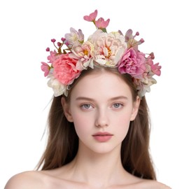 Headband Flowers, Artificial Flowers Headband, Women's Girls Headpiece with Flowers, Flower Hair Band, Flower Crown, Flowers Hair Wreath, Flowers Hair Wreath for Wedding, Beach, Holiday, Theme Party