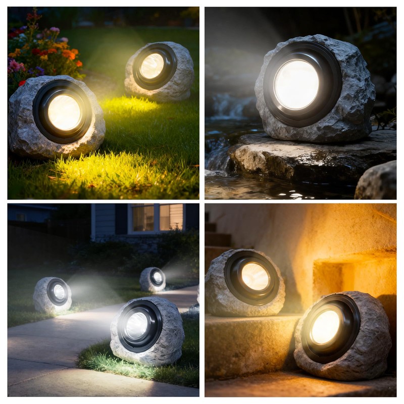Vcdsoy Solar Powered Rock Lights Outdoor- 4 Pack Super Bright