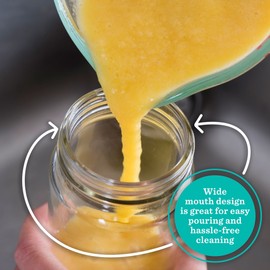 Glass Water Bottles Set - 6 Pack Wide Mouth with Lids for Juice, Smoothies, Beverage Storage - 16 oz, Durable, Reusable, Dishwasher Safe, Leak Proof, Grey Caps