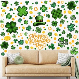 Fullhawl 130 Pcs / 6 Sheet St Patrick's Day Wall Stickers Shamrock Wall Decals for Irish Party Home Living Room Holiday Office Wall Party Supplies