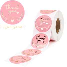 2 Rolls 1000 PCS 1.5 inch Pink and Gold Thank You Stickers for Supporting My Small Business Packaging Labels & Seals Beautiful Self-Adhesive Stickers (Rose)