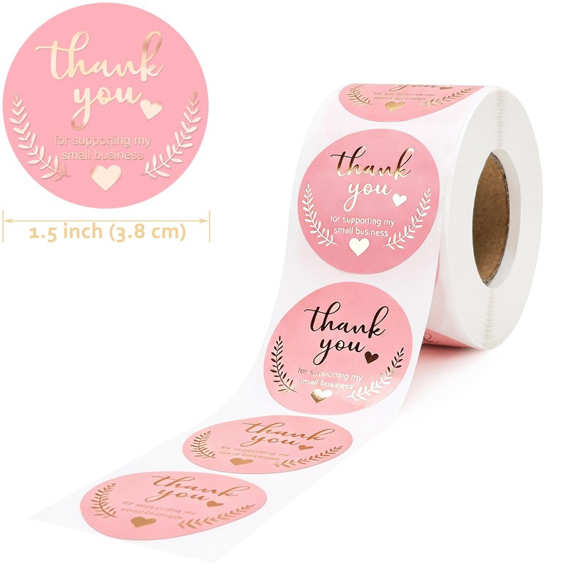 2 Rolls 1000 PCS 1.5 inch Pink and Gold Thank