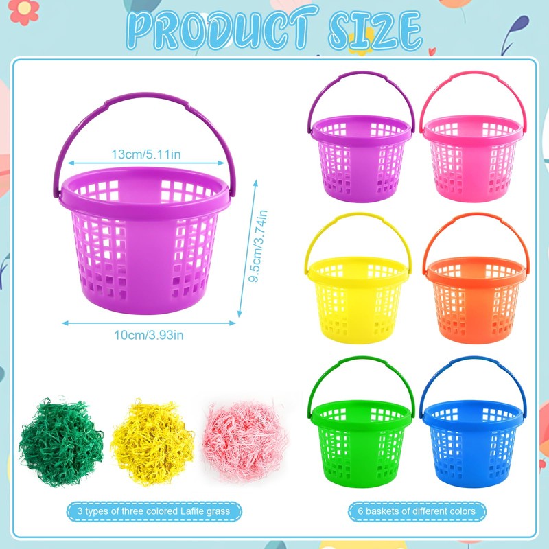 Henjunu 6 x Colourful Easter Baskets, Easter Baskets with Handle,
