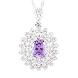 Riva Sunflower Pendant with 45 cm Chain and Oval Cut Gemstone Cubic Zirconia CZ [5 Colours Available] in 18K White Gold Plated, Simple Modern Elegance, Brass, metal, Cubic Zirconia