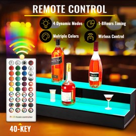 VEVOR LED Lighted Liquor Bottle Display Shelf, 2-Step 40-inch LED Bar Shelves for Liquor, Illuminated Home Bar Shelf with RF Remote & App Control 7 Static Colors 1-4 H Timing, Acrylic Lighted Shelf for 20 Bottles