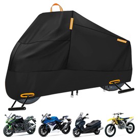 INEZARI Motorcycle Cover Waterproof Outdoor, 300D Heavy Duty Motorcycle Cover for Ninja 250 300 650 1000 Yamaha YZF R1 R7 MT-09 Suzuki GSXR 600 750 1000 Scooter Cover Protection Fits up to 86" - Black