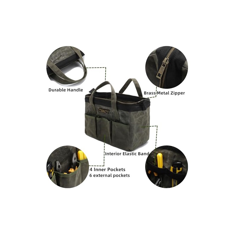 13-inch Tool Bag, Heavy Duty Wide Mouth Water-Resistant Tool Bag,