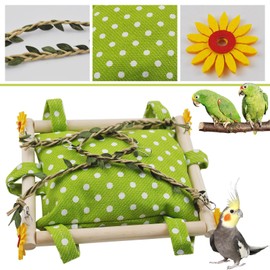 Cozioz Bird Climbing Hammock with Hanging Nest, Wooden Perch Swing & Bell Toy, Ideal Cage Accessories for Parrots, Parakeets, Cockatiels, Conures, and Cockatoos