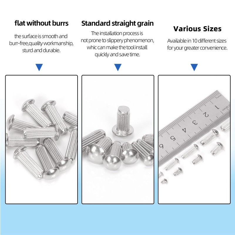 Glarks 190Pcs Solid Rivets Knurled Shanks Set, M2 M2.5 M3