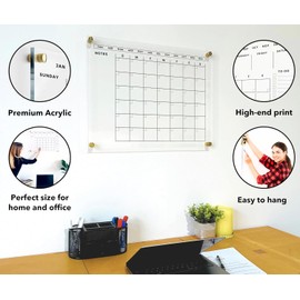 Large Acrylic Calendar Acrylic with Black Hardware - Calendar 2025 Dry Erase Planner - Dry Erase Monthly Acrylic Calendar - Family Calendar Dry Erase Calendar (Gold Standoff, 18"x14" (Small))