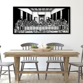 Jesus Last Supper Metal Wall Art by Leonardo Da Vinci Artwork, Jesus Last Supper Metal Wall Decor, Last Supper Metal Wall Art, Christian Home Decor, Gift for Christian, Housewarming Gifts (Black, 29"x 14"| 76x36cm)