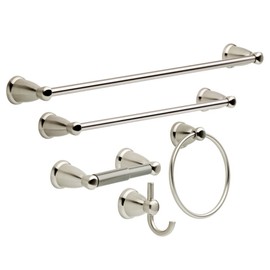 Franklin Brass Kinla Juego de accesorios para baño y barra para toallas, 5 piezas, Kit de 5 piezas, Níquel Satinado