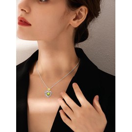 Seiyang Created Peridot Sunflower Necklace 925 Sterling Silver You Are My Sunshine Necklace with August Heart Birthstone Sunflower Jewelry Gifts for Women