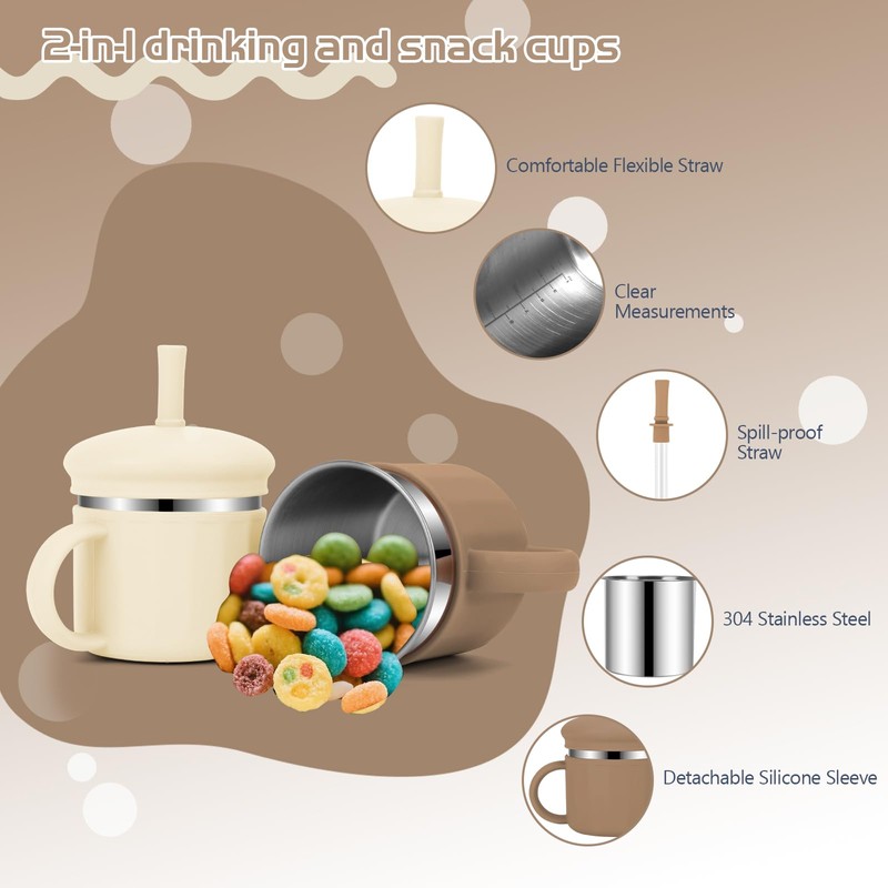 EsOfficce Stainless Steel Baby Sippy Cups, 7.4 Oz Spill Proof