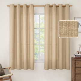 LAMIT Light Filtering Linen Curtains 63 Inch Length 2 Panels Set, Grommet Thick Linen Bedroom Drapes Privacy Window Burlap Curtains for Farmhouse/Living Room, 52 x 63 Inch, Natural Tan