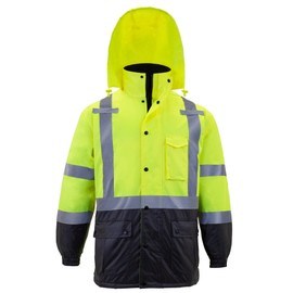 JORESTECH Safety High Visibility Reflective Parka Waterproof ANSI Compliant Yellow/Black Jacket JK-08 (5X-Large)
