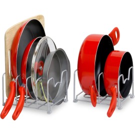 Simple Houseware 2PK Kitchen Cabinet Pan and Pot Lid Organizer Rack, Total 6 Compartments, Silver