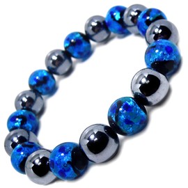 Stone jewelry japan Men's Luminous Firefly Glass 0.5 inch (12 mm) Terahertz Mineral Power Stone Bracelet, Inner Circumference Approx. 6.9 inches (17.5 cm), Stone Glass