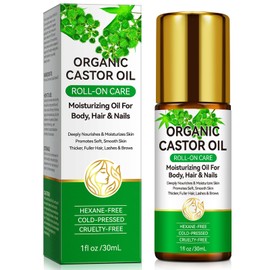 MAYPJHEH Organic Castor Oil,100% Pure Cold Pressed Castor Oils for Hair,Body and Nails,Roll-On Care in Glass Bottles 1 fl.oz-Moisturizing & Multi-purpose