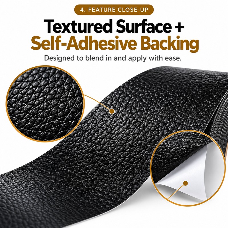 5m Self-Adhesive Leather Repair Tape – Black Furniture & Sofa