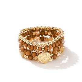 SLYAIH Bohemian Mix Bead Multi Layer Versatile Statement Bracelets Stackable Beaded Strand Stretch Bracelets Trendy Jewelry Heart Tassel Charm Bracelets Gifts for Women, One Size, Crystal, no gemstone