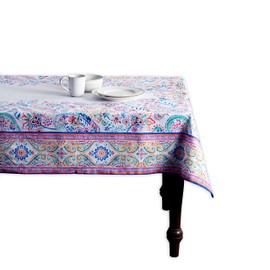 Maison d' Hermine Tablecloth 100% Cotton Table Cover Decorative Washable Square Easter Tablecloths for Kitchen, Dining, Buffet Parties & Camping, Indian Floral - Spring/Summer (140cm x 180cm)
