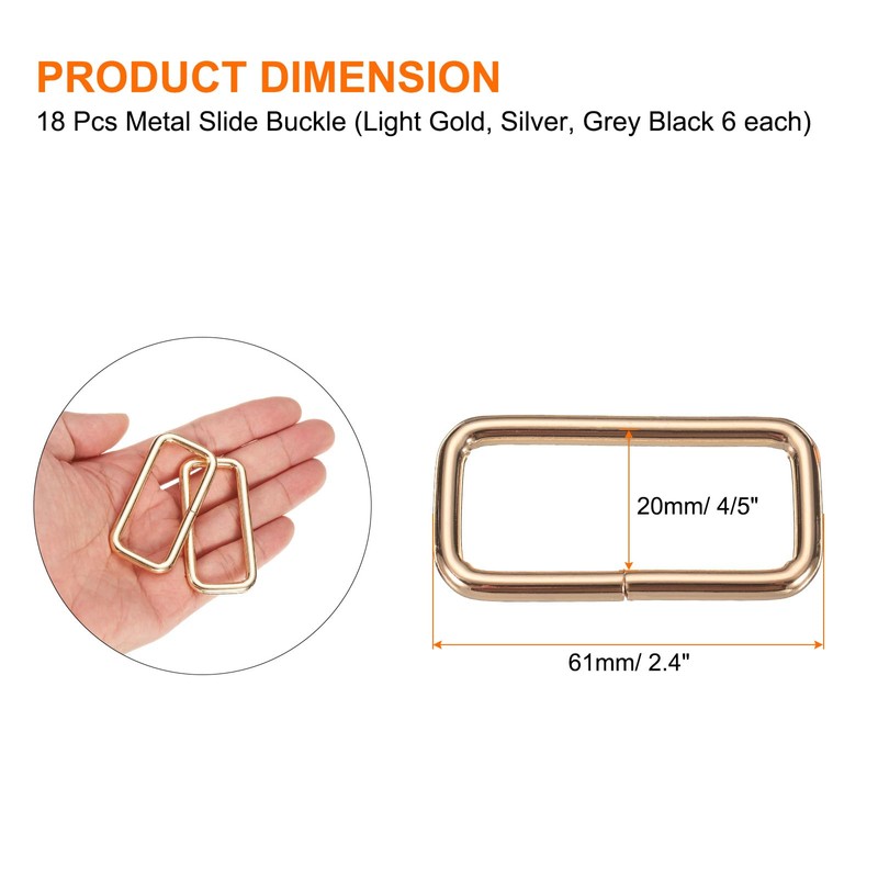 sourcing map 18Pcs Metal Rectangle Ring Buckles, 4/5" x 1"