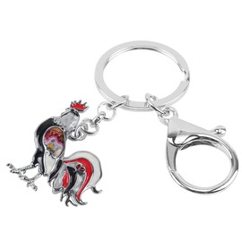 NEWEI Floral Enamel Cute Chicken Keyring Chicken Key Ring for Women Girls Purse Charm, black