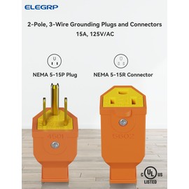 ELEGRP Extension Cord Ends - Male & Female Replacement Plug & Connector Set, Straight Blade, 15A 125V, 2 Pole 3 Wire Grounding, UL Listed, Orange, 10 Sets