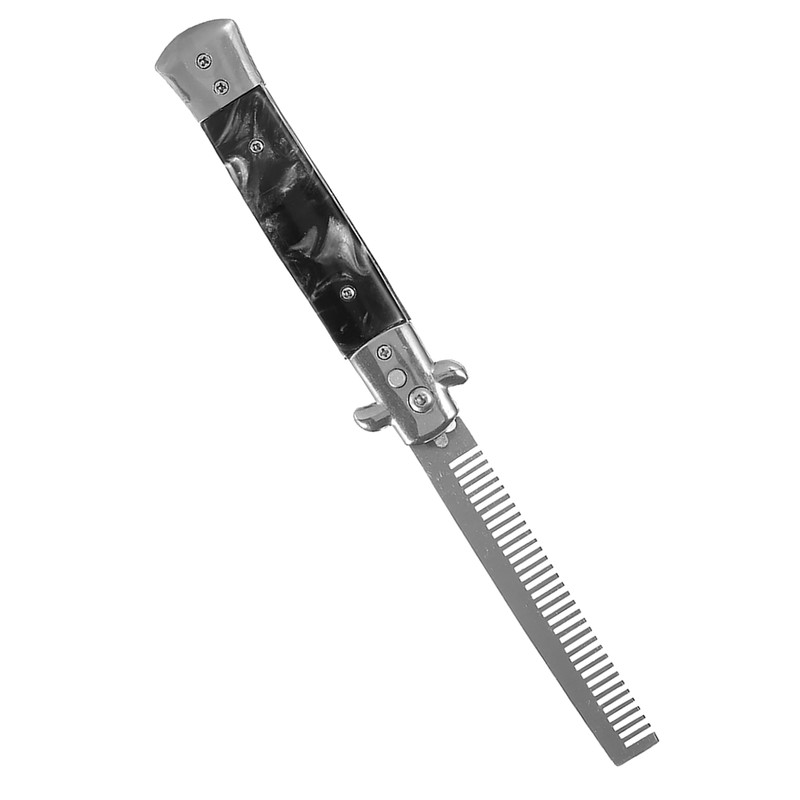 1PC Stainless Steel Switchblade Spring Pocket Oil Hair Comb Foldable