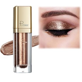 Metallic Liquid Glitter Eyeshadow - Long Lasting Waterproof Matte Shimmer - Highly Pigmented Sparkly Eye Shadow - Easy to Blend - with Eyeliner Pen - Mocha Gold Glow(10#)
