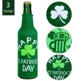 6 Packs St. Patrick s Day-Themed Bottle Sleeves Green Shamrock Beer Bottle Covers Glass Beer Bottle Decor for Holiday Party Table Decorations