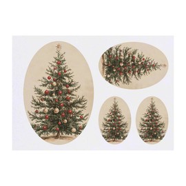 4 x 'Vintage Christmas Tree' Temporary Tattoos - Water Resistant, Skin-Safe, Non-Toxic Transfers, Mixed Sizes (TO00080808)