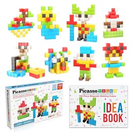PicassoTiles 102 Cubos magnéticos de píxeles de 1 Pulgada para Mezclar y Combinar Juguetes con Ideabook Stem, educación, Aprendizaje, Bloques de...   