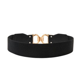 XZQTIVE Women's Wide Elastic Belt for Dresses Retro Stretch Waist Belt with Simple Golden Buckle, black