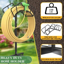 Qatsrin Super Stable Garden Hose Holder, Removable Water Hose Holders Stand Holds 150-Feet Hose, Detachable Hose Storage Hanger Rack for Outside Yard Lawn Farm, Black
